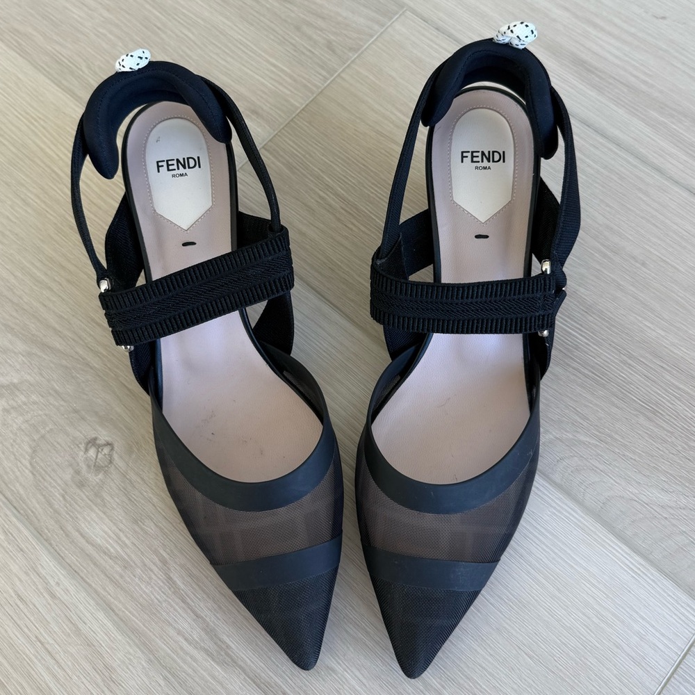Fendi Colibri Black Mesh Strap Heels Sz 9.5